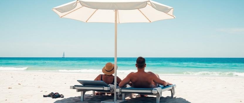 Two people relaxing on a beach